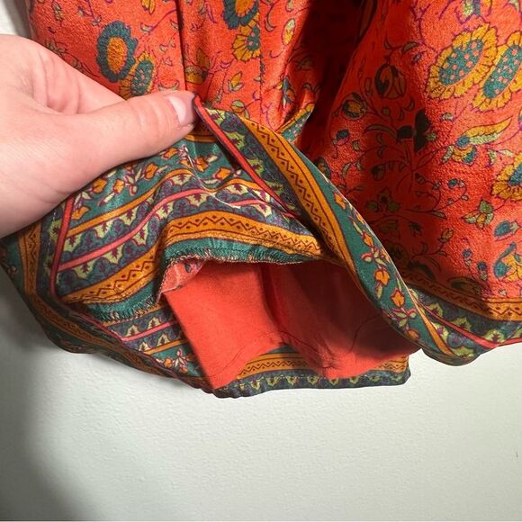 Sezane Sixtine Orange Floral Silk Boho Smocked Mini Dress European Size 40 - Picture 7 of 16